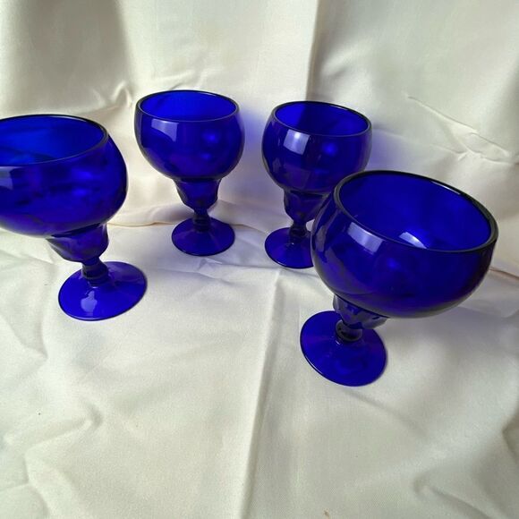 Georgian Cobalt Blue by FENTON Water Goblets 10 0z set or 4 wine,glasses candles - Picture 3 of 5